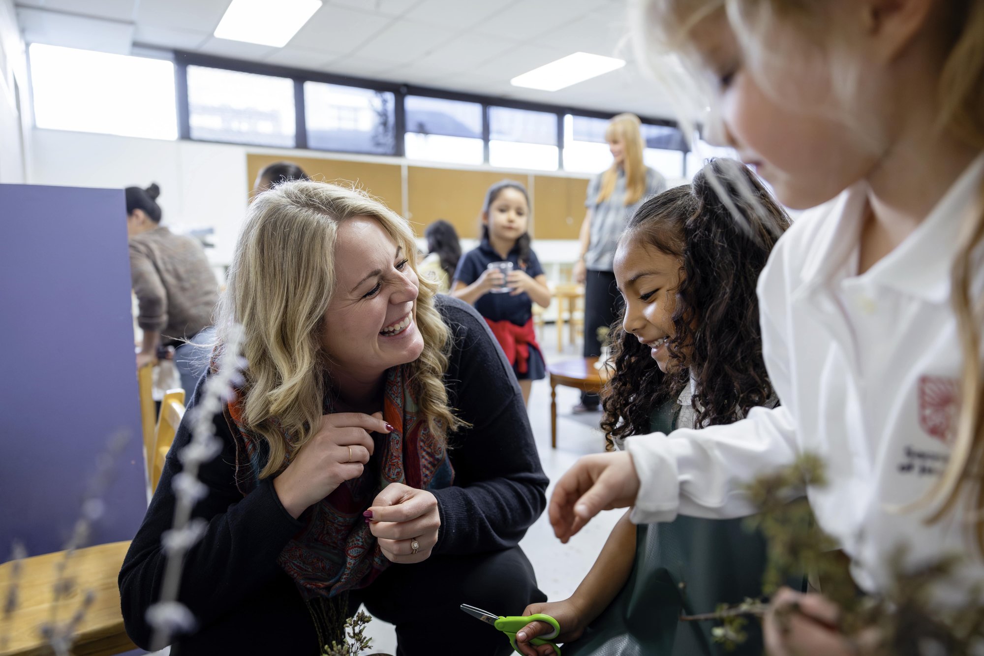 Principal with students